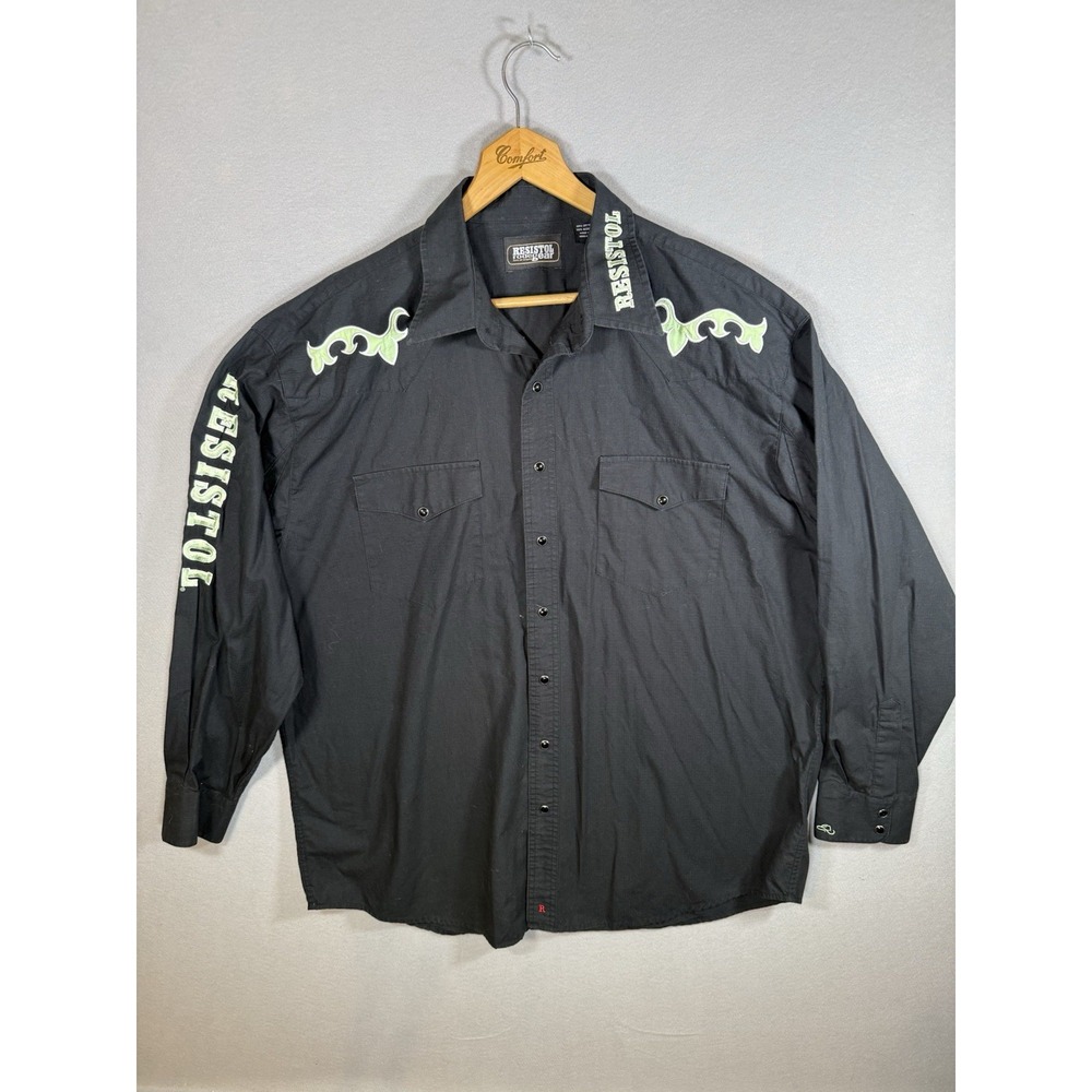 Vintage Resistol Ripstop Rodeo Gear Western Shirt Black Snap Men's 2XL Spellout